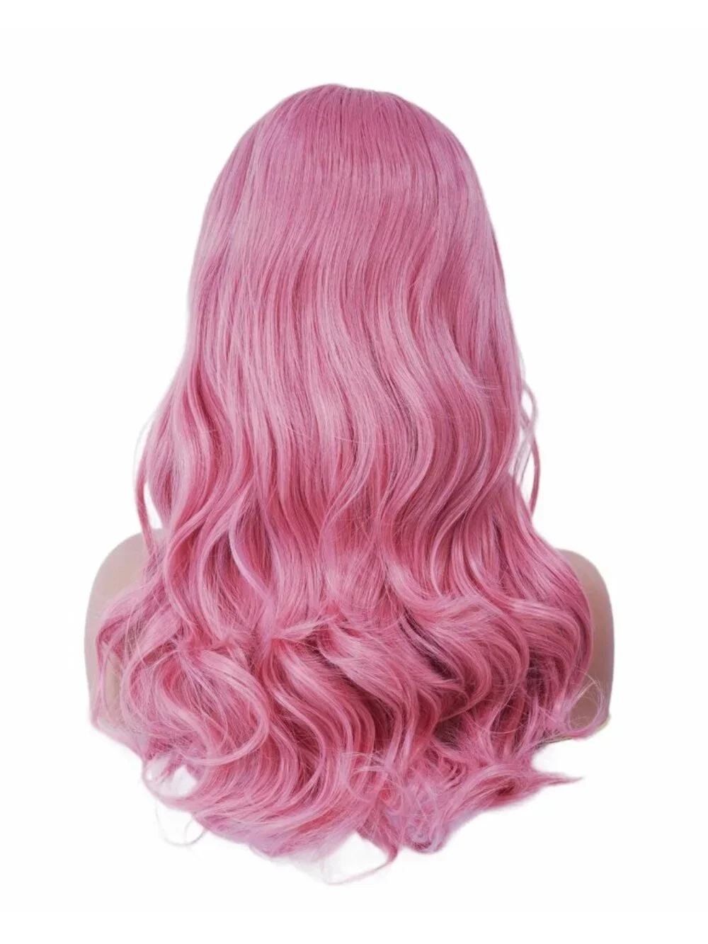 Women's Pink Heat Resistant Synthetic Fiber Retro Long Wavy Wigs Bangs